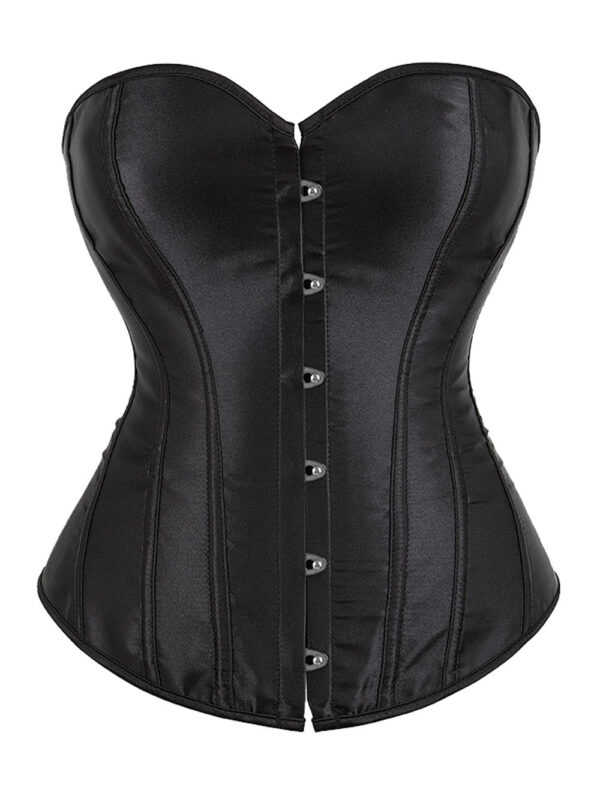 Corset noir en satin Désir (vue rélle, face) Corset noir en satin Désir