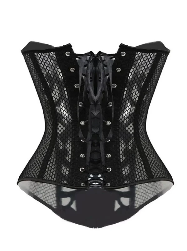 Corset résille transparent noir Hanouk (vue réelle de dos) Corset résille transparent noir Hanouk