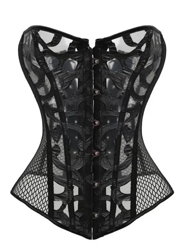Corset résille transparent noir Hanouk (vue réelle de face) Corset résille transparent noir Hanouk