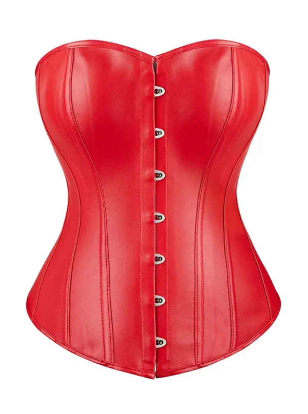 Corset rouge simili-cuir Ruby (vue de face) Corset rouge simili-cuir Ruby