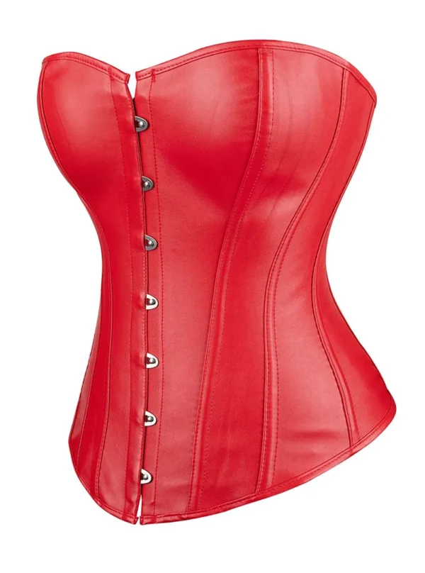 Corset rouge simili-cuir Ruby (vue de profil) Corset rouge simili-cuir Ruby