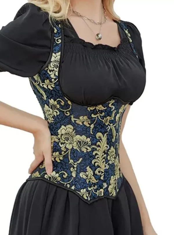 Corset royal bleu et or Arabella (3) Corset royal bleu et or Arabella