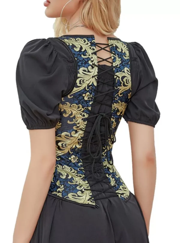 Corset royal bleu et or Arabella (4) Corset royal bleu et or Arabella