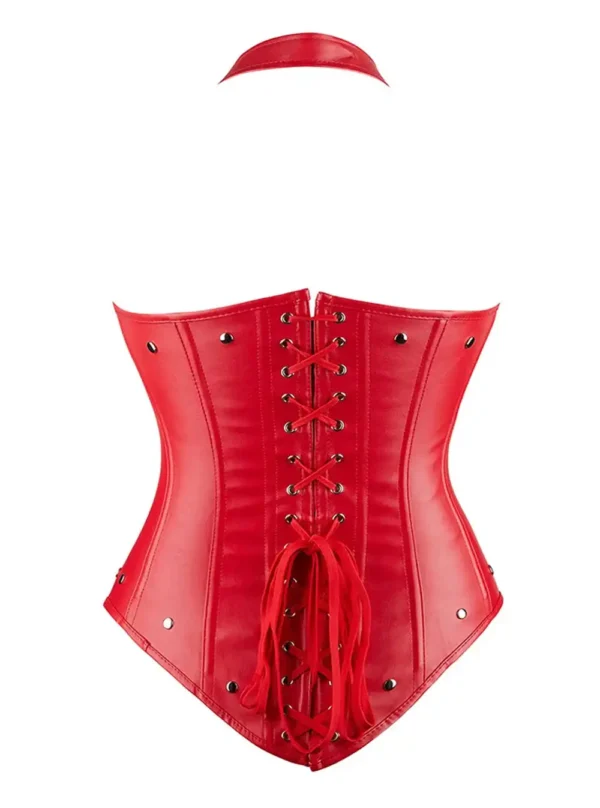 Corset sous-poitrine cuir rouge Scarlet (vue réelle, dos) Corset sous-poitrine cuir rouge Scarlet