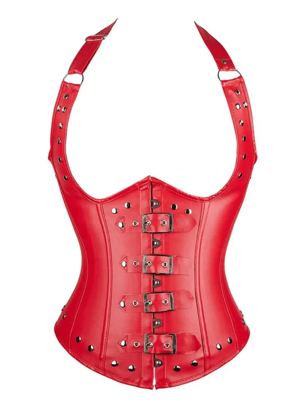 Corset sous-poitrine cuir rouge Scarlet (vue réelle, face) Corset sous-poitrine cuir rouge Scarlet