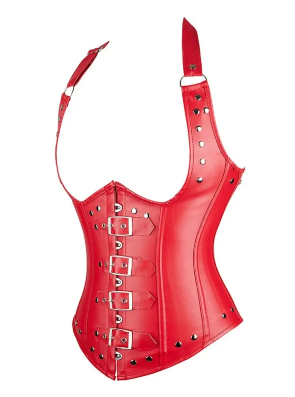 Corset sous-poitrine cuir rouge Scarlet (vue réelle, profil) Corset sous-poitrine cuir rouge Scarlet