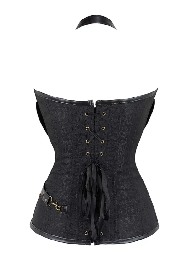 Corset steampunk noir Valkyria (vue réelle, dos) Corset steampunk noir Valkyria