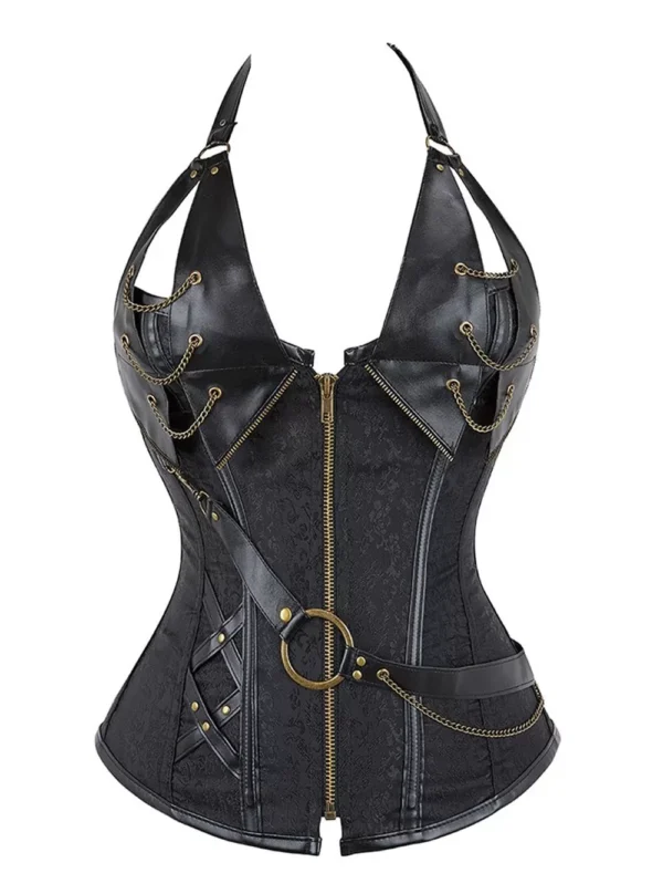 Corset steampunk noir Valkyria (vue réelle, face) Corset steampunk noir Valkyria