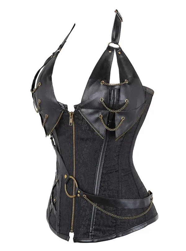 Corset steampunk noir Valkyria (vue réelle, profil) Corset steampunk noir Valkyria