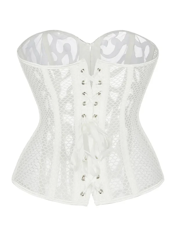 Corset transparent blanc en résille Wendie (vue réelle, arrière) Corset transparent blanc en résille Wendie