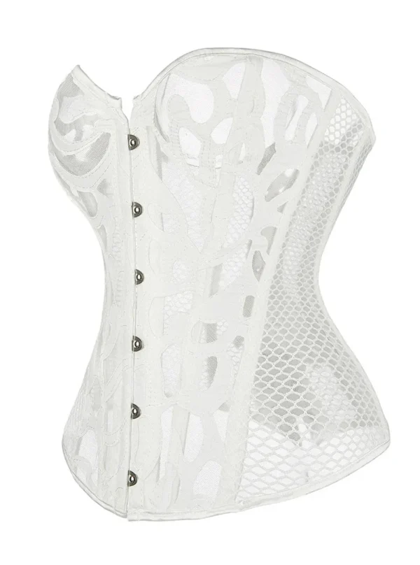 Corset transparent blanc en résille Wendie (vue réelle, profil) Corset transparent blanc en résille Wendie