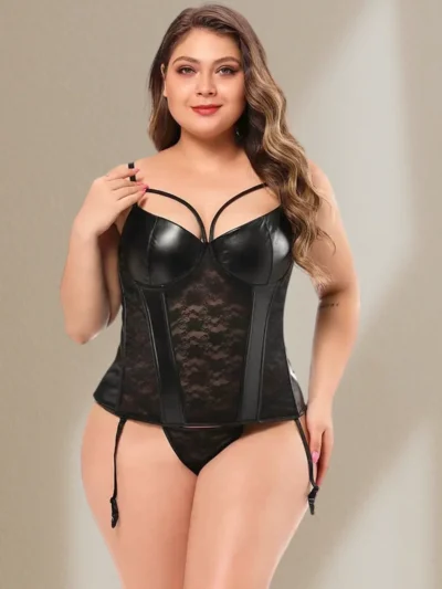 Guêpière bustier cuir Calliopé (avant) Guêpière bustier cuir Calliopé