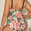 Maillot de bain 1 pièce fleuri gainant avec nœud (noir, vue de dos)
