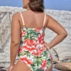 Maillot de bain 1 pièce fleuri gainant avec nœud (rose, vue de dos)