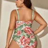 Maillot de bain 1 pièce fleuri gainant avec nœud (vert, vue de dos)