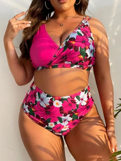 Maillot de bain 2 pièces fleuri - Taille haute