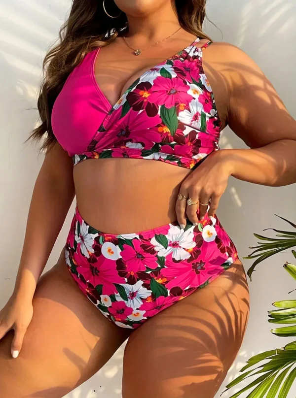 Maillot de bain 2 pièces fleuri - Taille haute
