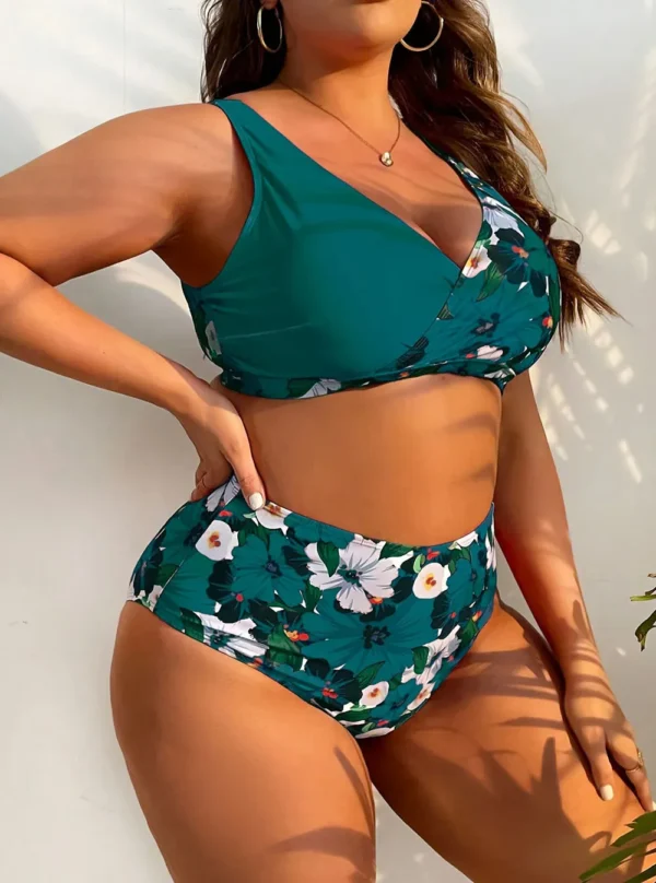 Maillot de bain 2 pièces fleuri - Taille haute
