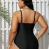 Maillot de bain gainant noir & blanc - Décolleté plongeant (vue de dos) Maillot de bain gainant noir & blanc - Décolleté plongeant