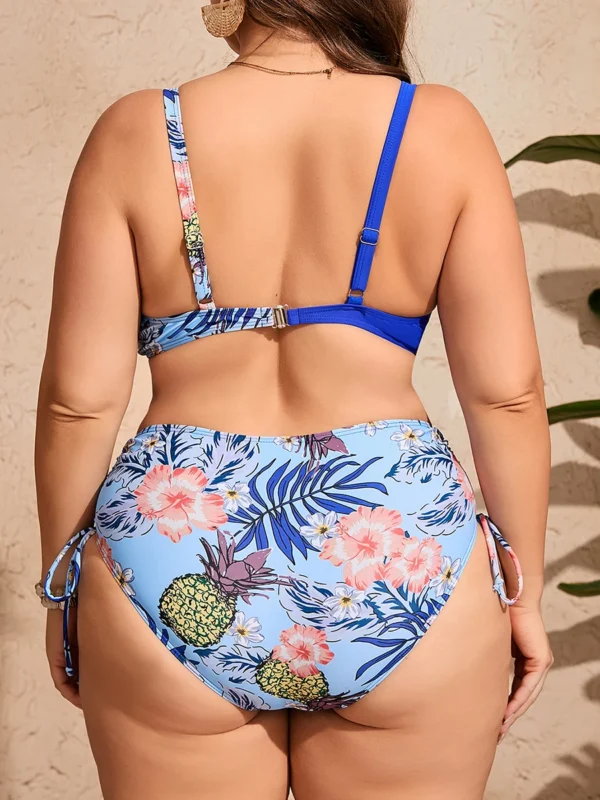Maillot de bain grande taille 2 pièces – taille haute sculptante (bleu, arrière) Maillot de bain grande taille 2 pièces – taille haute sculptante
