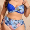 Maillot de bain grande taille 2 pièces – taille haute sculptante (bleu, face) Maillot de bain grande taille 2 pièces – taille haute sculptante