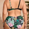 Maillot de bain grande taille 2 pièces – taille haute sculptante (noir et vert, dos) Maillot de bain grande taille 2 pièces – taille haute sculptante