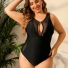Maillot de bain noir sculptant à empiècements tulle