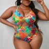 Maillot de bain une pièce dos nageur croisé – imprimé tropical