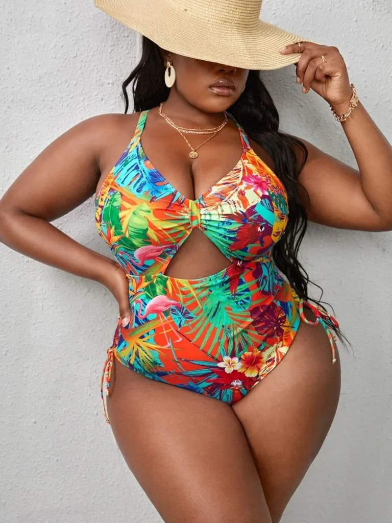 Maillot de bain une pièce dos nageur croisé – imprimé tropical