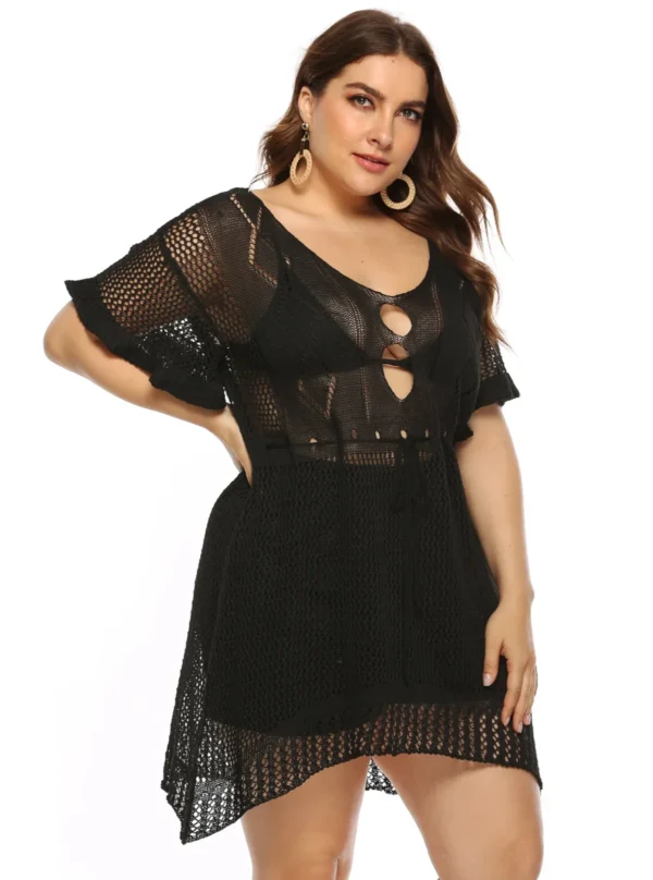 Robe de plage grande taille en crochet bohème chic (3) Robe de plage grande taille en crochet bohème chic