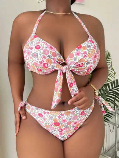 Bikini push-up imprimé floral rose
