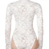 Body blanc chic en dentelle à manches longues (3) Body blanc chic en dentelle à manches longues