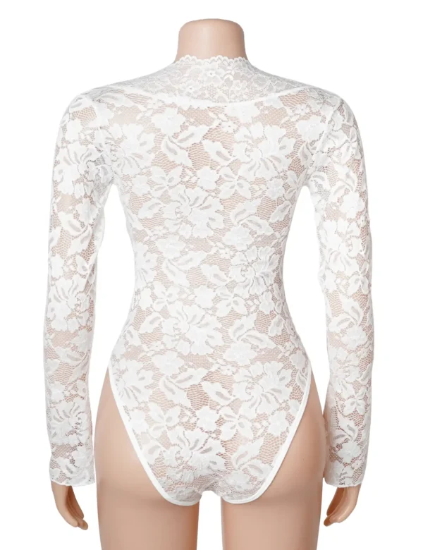 Body blanc chic en dentelle à manches longues (3) Body blanc chic en dentelle à manches longues