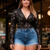 Body chic noir dentelle et manches longues (1) Body chic noir dentelle et manches longues