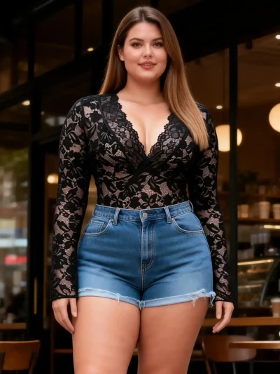 Body chic noir dentelle et manches longues (1) Body chic noir dentelle et manches longues