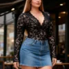 Body chic noir dentelle et manches longues (5) Body chic noir dentelle et manches longues