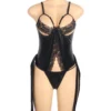 Body cuir noir à bonnets ouverts en dentelle