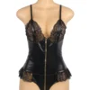 Body effet cuir noir zip et dentelle (2) Body effet cuir noir zip et dentelle