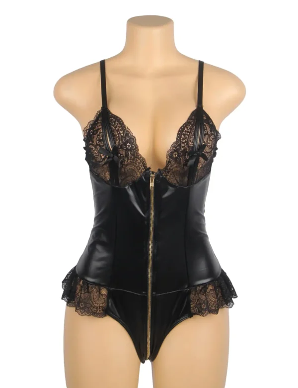 Body effet cuir noir zip et dentelle (2) Body effet cuir noir zip et dentelle