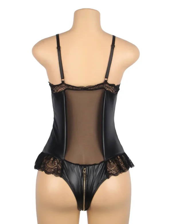 Body effet cuir noir zip et dentelle (3) Body effet cuir noir zip et dentelle