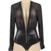 Body effet cuir zippé à décolleté plongeant (1) Body effet cuir zippé à décolleté plongeant