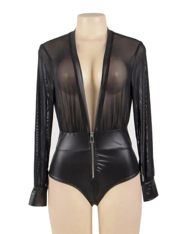 Body effet cuir zippé à décolleté plongeant (1) Body effet cuir zippé à décolleté plongeant