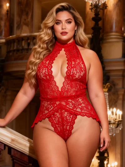 Body en dentelle rouge décolleté ouvert (6) Body en dentelle rouge décolleté ouvert