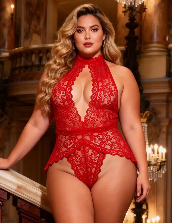 Body en dentelle rouge décolleté ouvert (6) Body en dentelle rouge décolleté ouvert