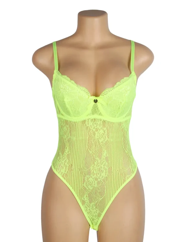 Body en dentelle vert fluo à armatures (3) Body en dentelle vert fluo à armatures