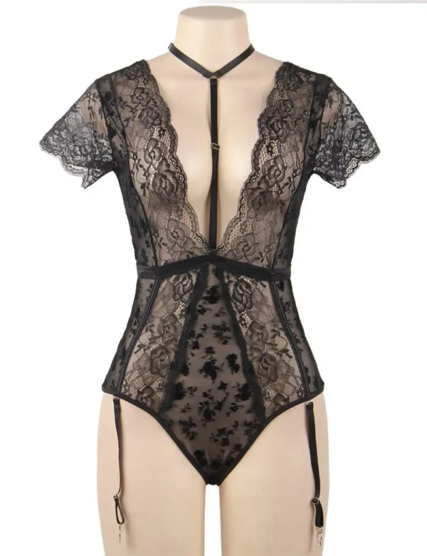 Body guêpière noir décolleté V et dos nu (1) Body guêpière noir décolleté V et dos nu