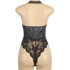 Body noir à jarretelles cuir et dentelle (3) Body noir à jarretelles cuir et dentelle