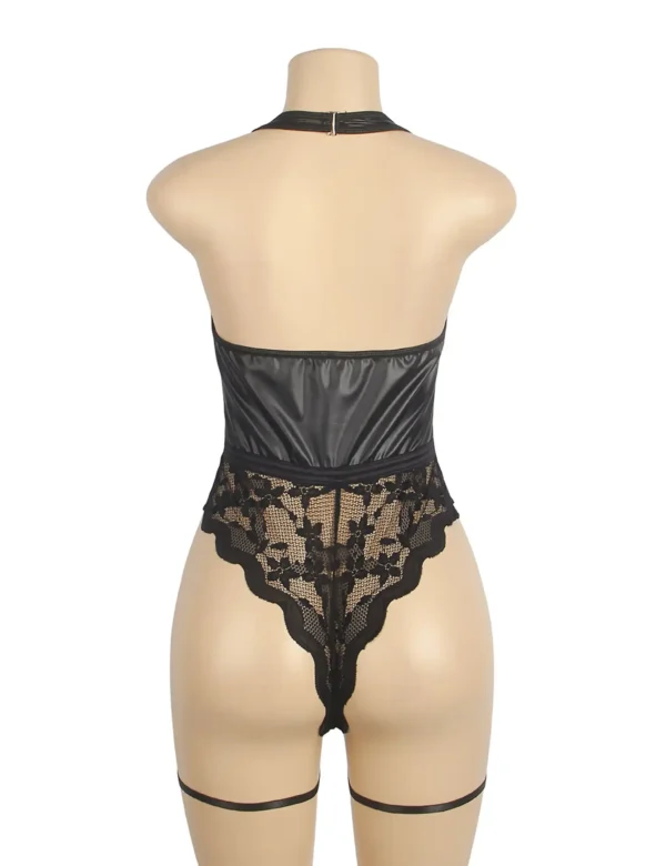Body noir à jarretelles cuir et dentelle (3) Body noir à jarretelles cuir et dentelle