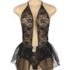 Body noir décolleté plongeant et jupette transparente (4) Body noir décolleté plongeant et jupette transparente