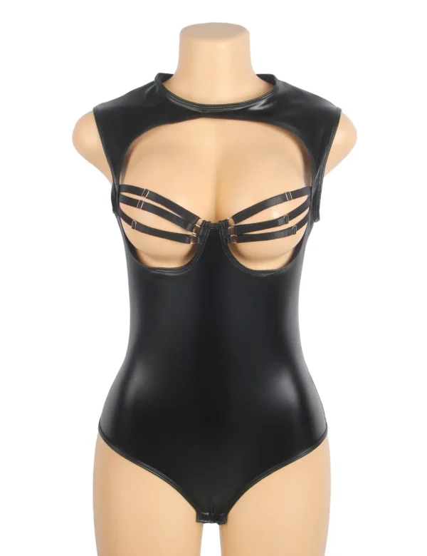 Body noir effet cuir à décolleté ouvert (5) Body noir effet cuir à décolleté ouvert